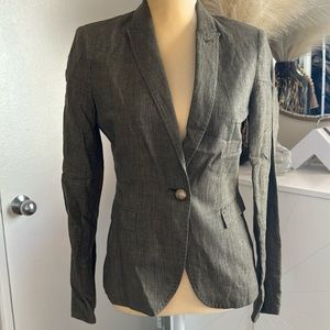 Zara Linen blazer, army green with patterned details show on the inside.